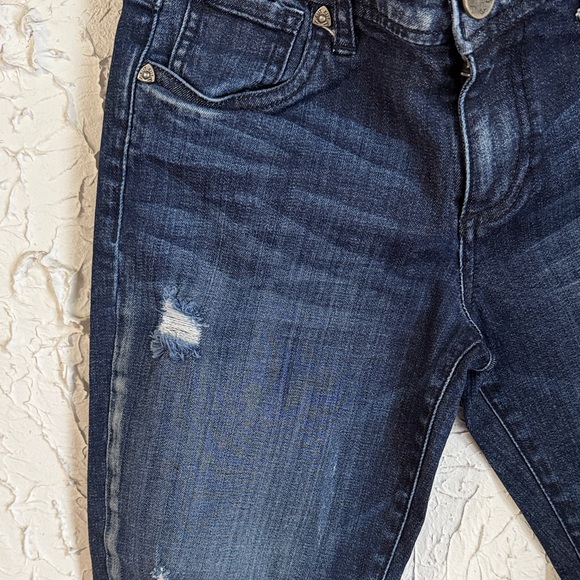 Kut from the Kloth Dark Wash Distressed Slim Boyfriend Jeans - Picture 4 of 9